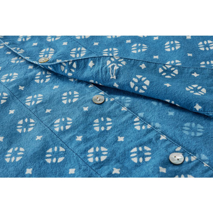 Vintage Indigo Print Shirt Men Summer New Blue Dyed Cuban Lapel Short Sleeve Single Breasted Shirt Cotton Casual Cardigan Tops