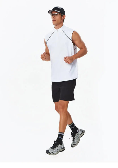#461-XIYU Custom LOGO Half Zipper Gym Vest High Quality Shirt Sleeveless T-shirts Men Tank Tops Running Fitness Sports Vest Men