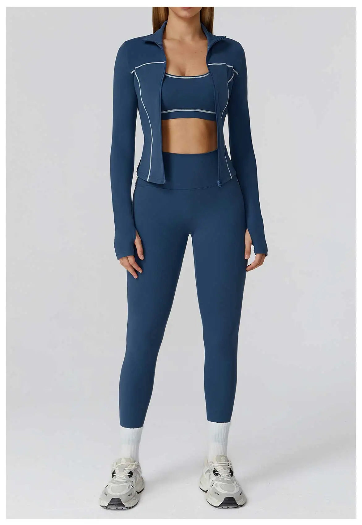 3PCS Yoga Set Women Workout Set 2 Pieces Sportswear Yoga Suit Gym Clothing Fitness Zipper Long Sleeve Sports High Waist Leggings