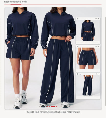New Summer Sun Protection Set Yoga Set Women Two Piece Tracksuit Yoga Long Sleeved Wide-leg Pants Running Set Outdoor Sportswear