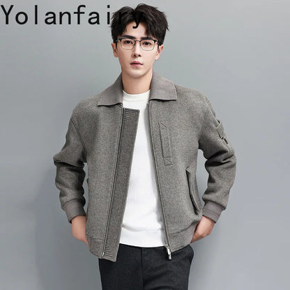 YOLANFAIRY 2025 Light Luxury 95% Wool 5% Cashmere Coats for Men Fashion Woolen Jacket Man Clothing Detachable Lapel Wool Coat