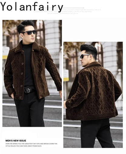 YOLANFAIRY New Sheep Shearing Jacket Men Winter 2025 Double-sided Wear 100% Wool Coat Man Clothing Short Men's Jackets chaqueta