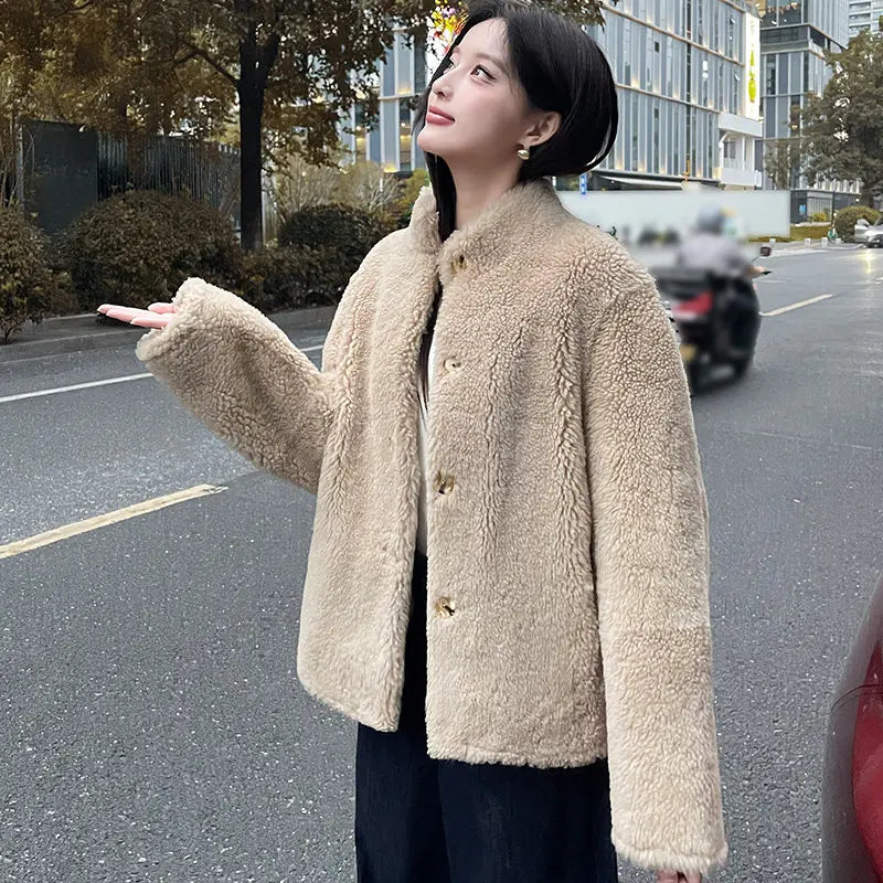 YOLANFAIRY 100% Genuine Leather Jacket Women Warm Natural Fur Coat Woman Winter Short Real Lamb White Fur Coats Jaqueta Feminina