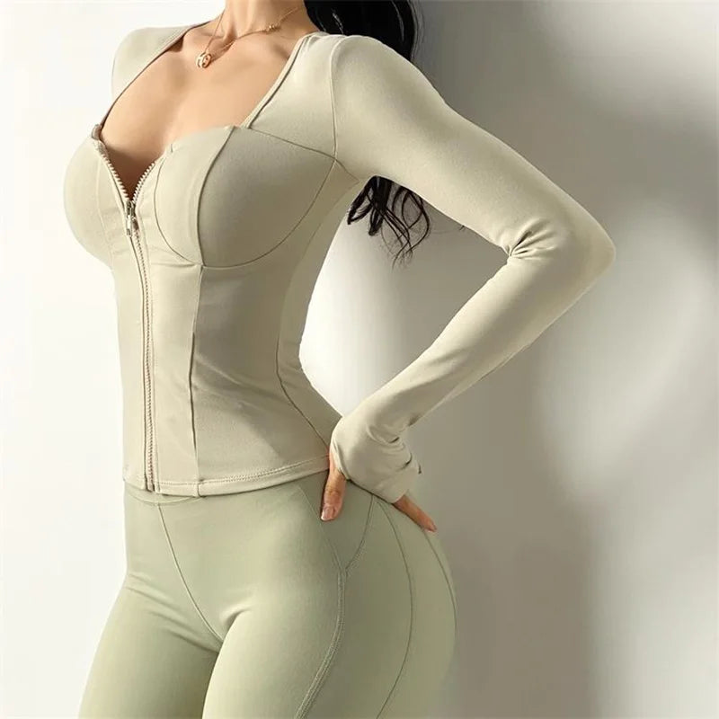Cloud Hide SEXY Zipper Sports Jacket for Women Long Sleeve Black Yoga Shirt Gym Fitness Coat Running Autumn Winter Workout Top