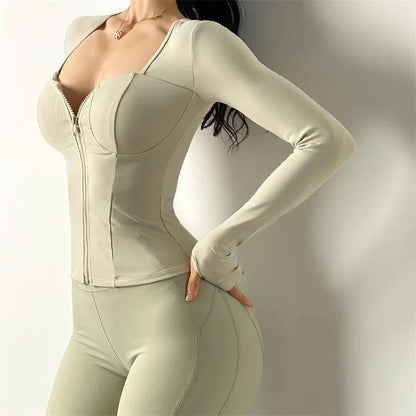 Cloud Hide SEXY Zipper Sports Jacket for Women Long Sleeve Black Yoga Shirt Gym Fitness Coat Running Autumn Winter Workout Top
