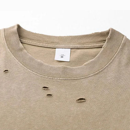DIY Custom LOGO DIY 300gsm Heavy Thick Ripped Holes Short Sleeves T-shirt Solid Color Oversized Casual Summer Harakuju Tees