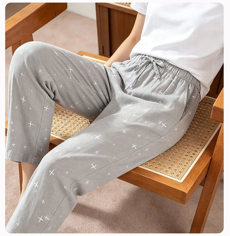 2026 Spring/Summer New Couple Sleeper Pants 100% Cotton Gauze Men's and Women's Casual Loose Home Thin Pants bottoms womens