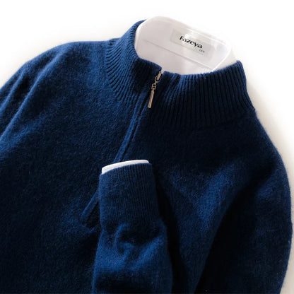 High-end 100% Cashmere Pullover for Men Mock Collar Thick Sweater Autumn Winter Knitted Jumper Warm Clothing Smart Casual Top