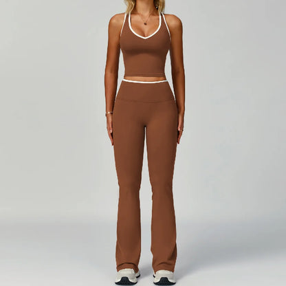 2PCS Workout Clothes Wide Leg Pant Yoga Suits Solid Color Bra Sports Set Gym Tracksuits Female Quick Dry Fitness Suit Sports Set