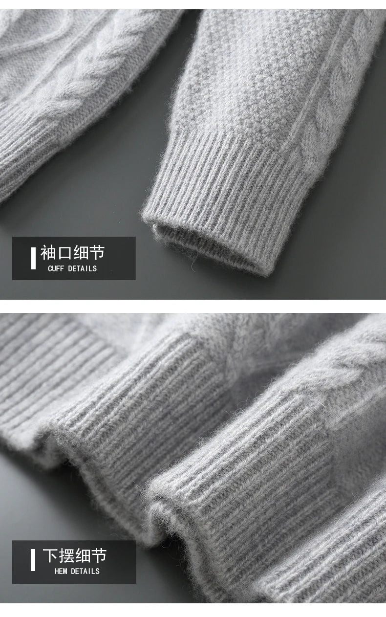 100% Pure Merino Wool Pullover 2025 Autumn/Winter New Men's Round Neck Business Casual Cashmere Sweater Loose Solid Color Tops