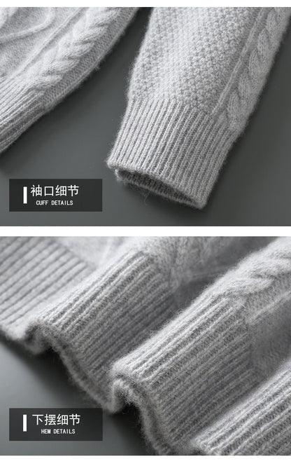 100% Pure Merino Wool Pullover 2025 Autumn/Winter New Men's Round Neck Business Casual Cashmere Sweater Loose Solid Color Tops