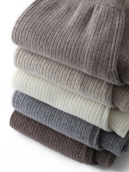 CHICUU Women Thick Wide Leg Pants 100% Merino Wool Knitted Trousers Autumn Winter Striped Jacquard Cashmere Pants Simple Style