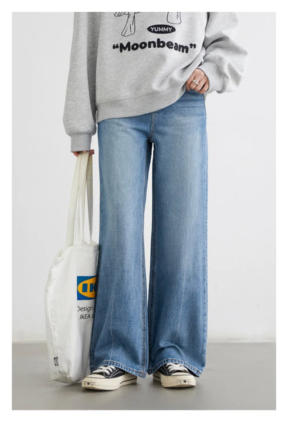 CHIC VEN Women Jeans Blue Loose Casual Solid New Retro Cotton Wide Leg Denim Pants Female Trousers Spring Autumn 2025