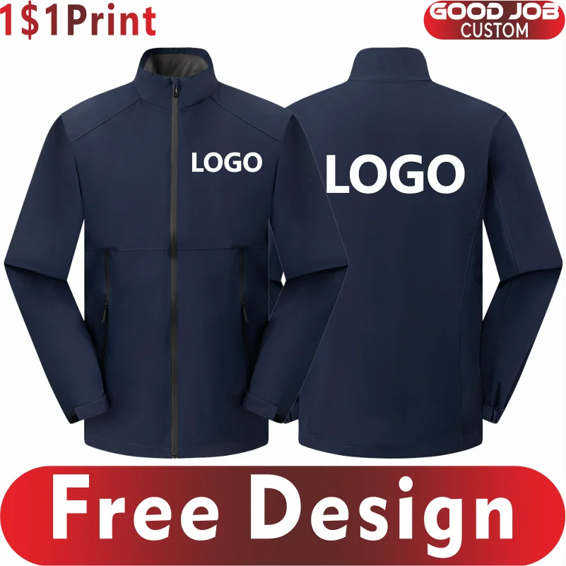 Outdoor Waterproof Men Women Stand Collar Jacket Custom Logo Anti-static Coat Print Company Design Casual Sweatshirt Embroidery
