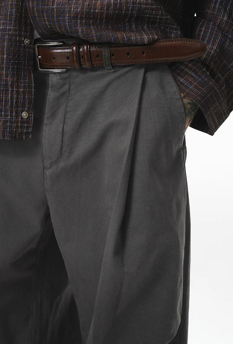 Custom LOGO men's clothing 98% cotton pleated tooling wide-leg pants autumn new loose casual men's trousers
