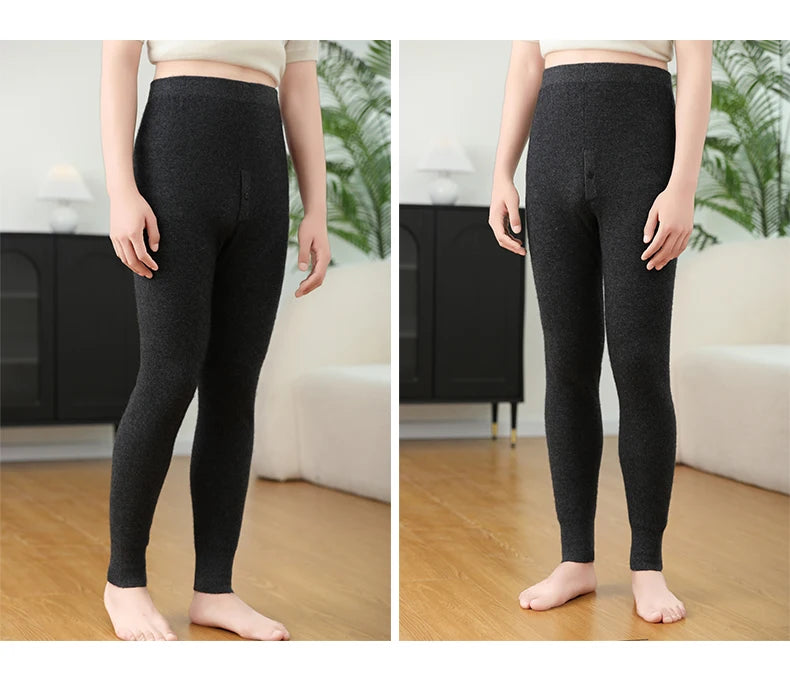 100% Cashmere Knit Leggings Men Winter Wearing Thermal Underwear High Waist Trousers Solid Thicken Elasticity Ankle-Length Pants