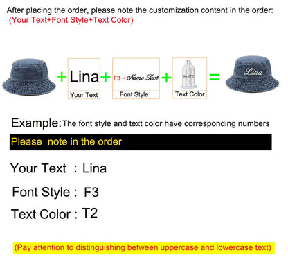 Personalized Custom Text Logo Embroidery Men's Bucket Hats Women's Washed Cotton Summer Sun Hats Wholesale Dropshipping