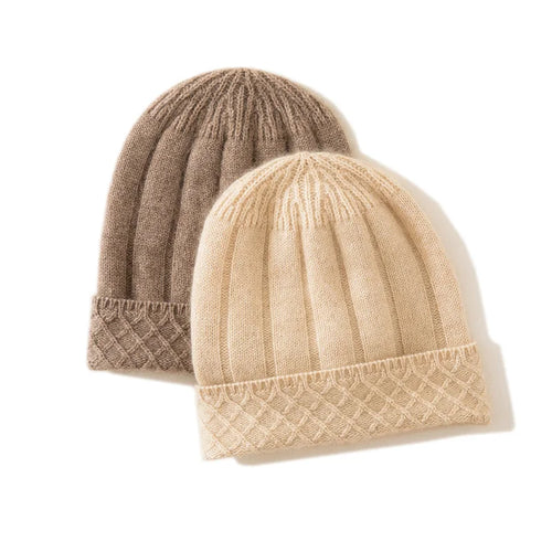 Thickened Outdoor Hat Autumn And Winter Men's And Women's Pullover 100%cashmere Hat With Groove Strip Casual And Warm Woolen Hat