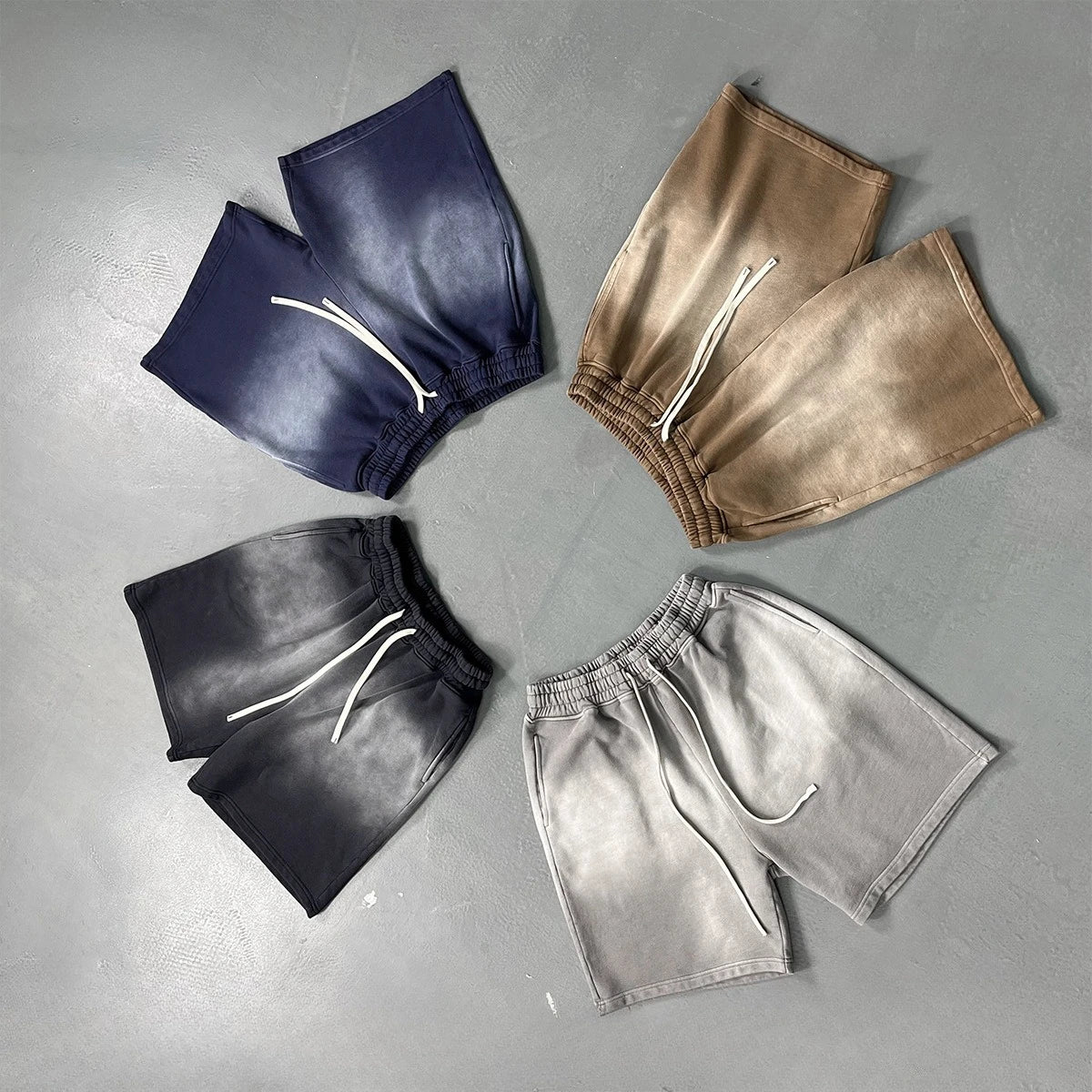 Customized LOGO Men's 2025 New 430G Heavy 100% Cotton Spray Dyeing Old Shorts Street Tide Washing Retro Loose Pants