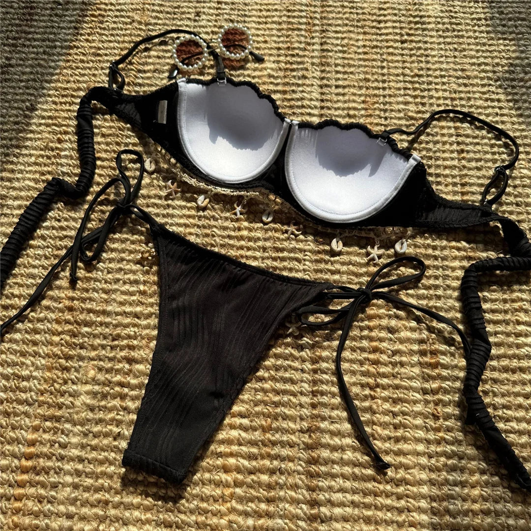 New Shell Scalloped Ribbed Underwired Bikini Female Swimsuit Women Swimwear Two-pieces Bikini set Bather Bathing Suit Swim V6498