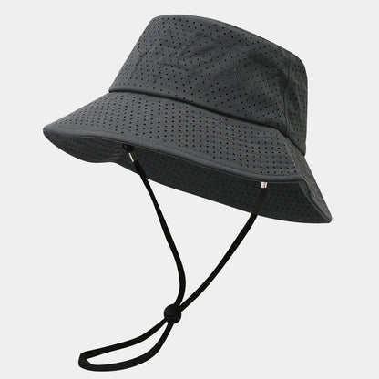 Summer Sun Hat Men Women Quick-Drying Mesh Panama Outdoor Flat Top Bucket Hat Mesh Breathable Fisherman Capwith Windproof Rope