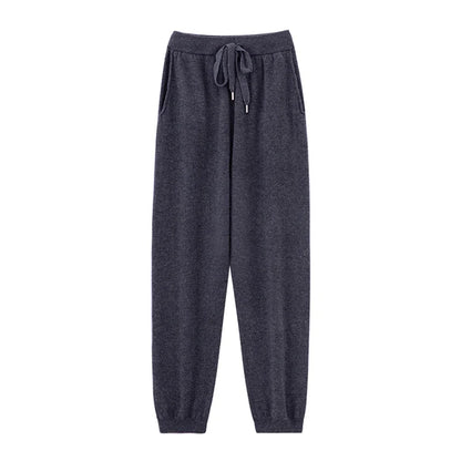 2024 Autumn And Winter New 100% Pure Wool Flat Small Foot Pants Women Loose High Waist Lean Knitted Cashmere Bunched Foot Pants