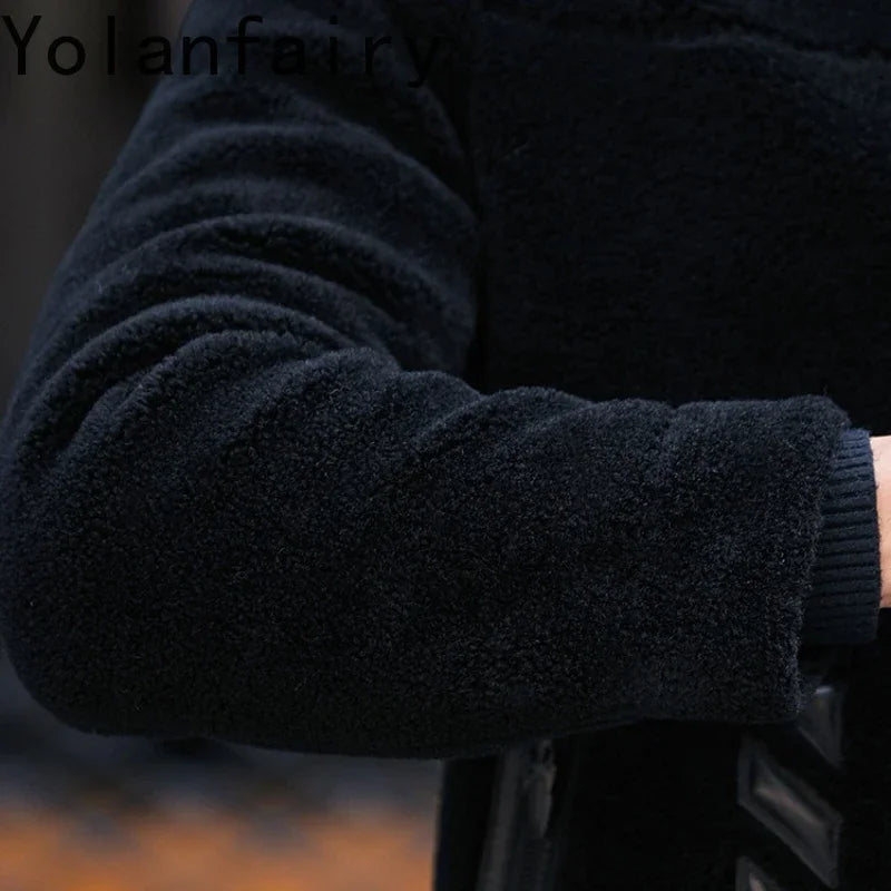 YOLANFAIRY Genuine Leather Men Sheep Sheared Grain Lamb Fur Coat Men Real Woolen Jackets Men's Clothing Mens Fur Jacket Coat