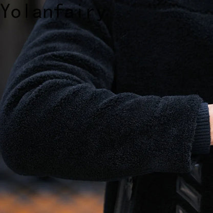 YOLANFAIRY Genuine Leather Men Sheep Sheared Grain Lamb Fur Coat Men Real Woolen Jackets Men's Clothing Mens Fur Jacket Coat