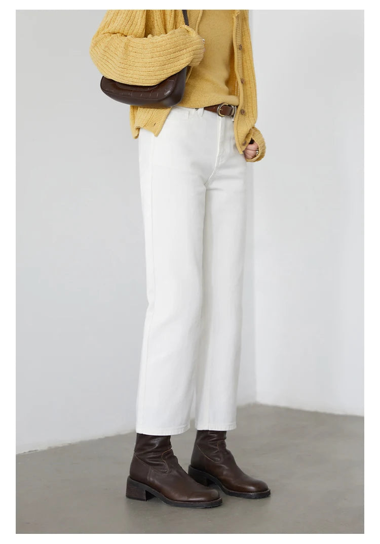 CHIC VEN Women Pants White Slim High Waisted Cotton Straight Leg Casual Slim Leg Jeans Girl Trouser Spring Autumn 2025