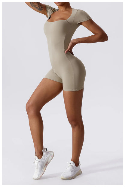 Summer Yoga Suit Women's Short One Piece Sports Suit Short Sleeve Gym Clothes Push Up Training Fitness Yoga Bodysuit Sportswear