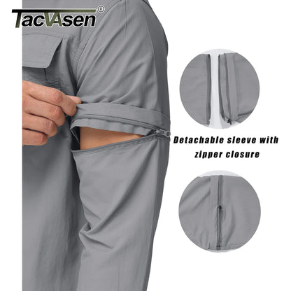 TACVASEN Quick Dry Long Sleeve Cargo Work Shirts with Pockets Mens Nylon Safari Hiking Shirts Button Down Shirts Clothes Males