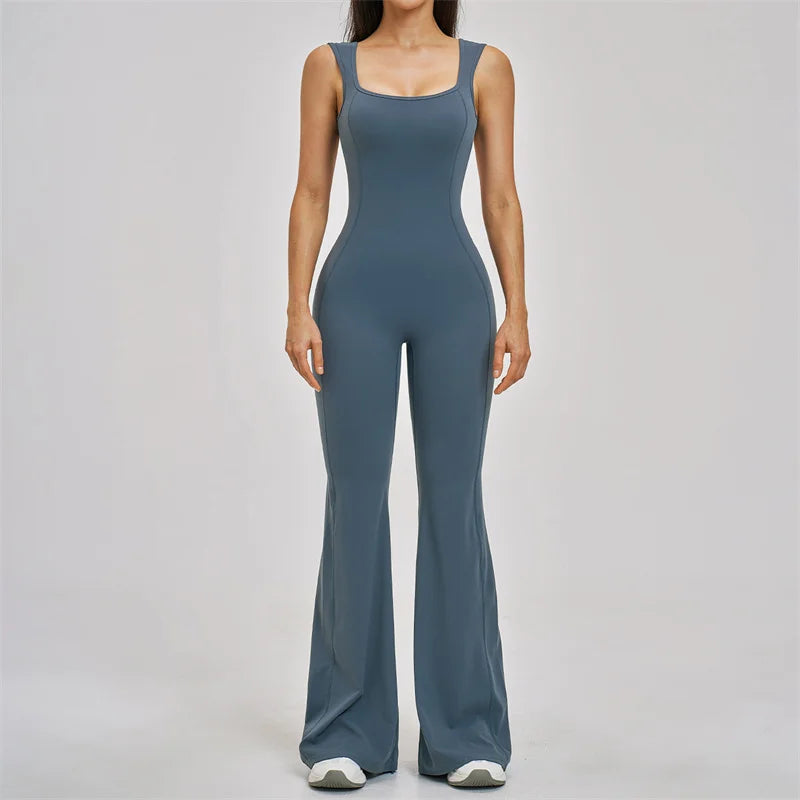 TRY TO BN Women Yoga Jumpsuit Beautiful Back High Strength Fitness Workout Bodysuit One Piece Sportswear Flare Pants Gym Clothes