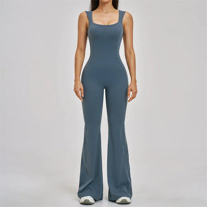TRY TO BN Women Yoga Jumpsuit Beautiful Back High Strength Fitness Workout Bodysuit One Piece Sportswear Flare Pants Gym Clothes