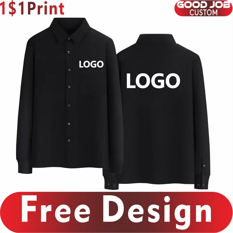 Casual Men's Long Sleeve Business Shirt Custom Logo Excellent Team Personal Professional Shirt Embroidery Printing Brand Design