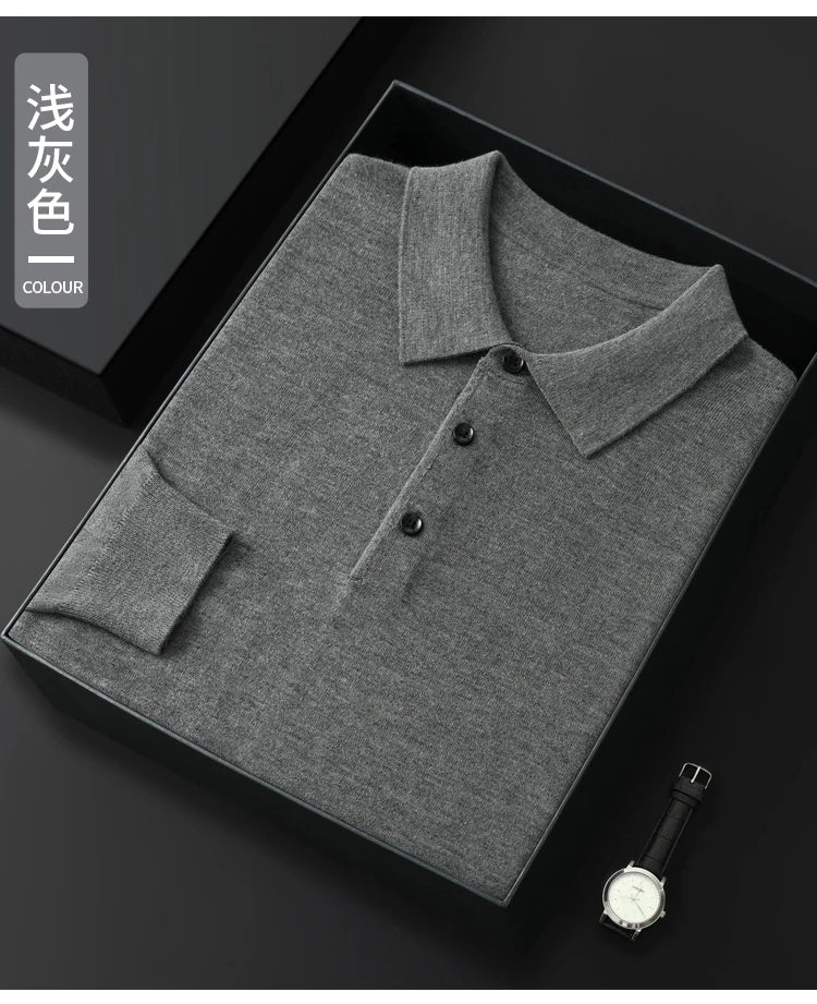 Men's Merino Wool Sweater Polo Collar Pullover Autumn Winter New Cashmere Knitwear Casual Loose Men's Shirts Tops Warm Soft