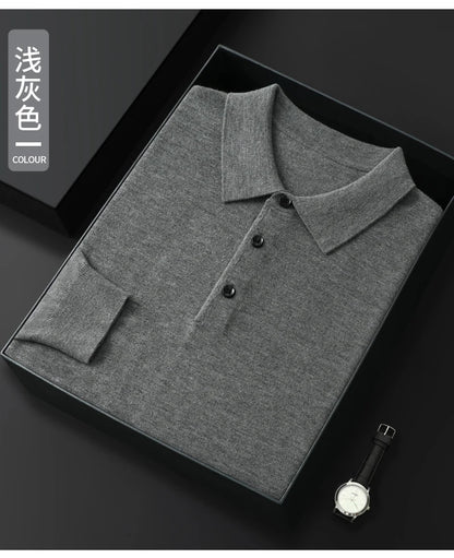Men's Merino Wool Sweater Polo Collar Pullover Autumn Winter New Cashmere Knitwear Casual Loose Men's Shirts Tops Warm Soft