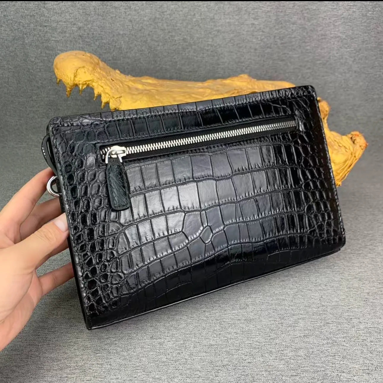 Authentic crocodile belly leather password lock handbag real crocodile leather men's business wrist bag card bag