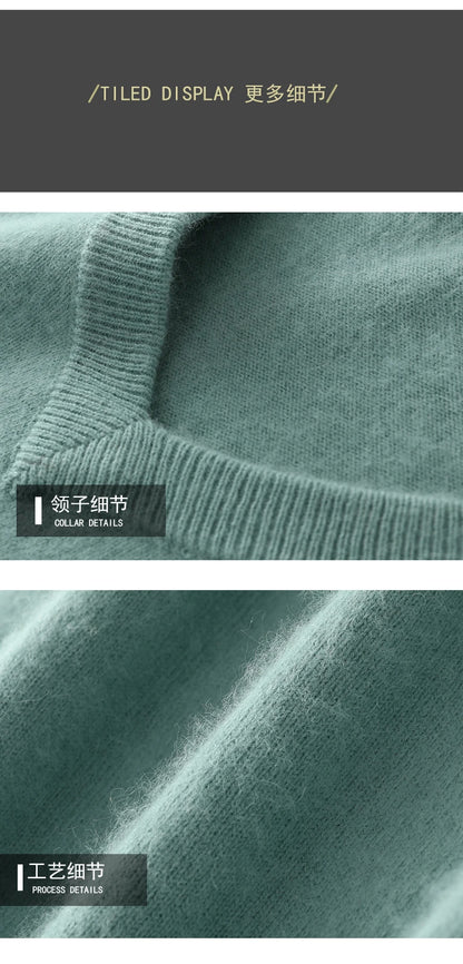 100% Pure Mink Cashmere Sweater Men's V-Neck Pullovers Knit Large Size Mink Sweater Winter New Long Sleeve High-End Jumpers Tops