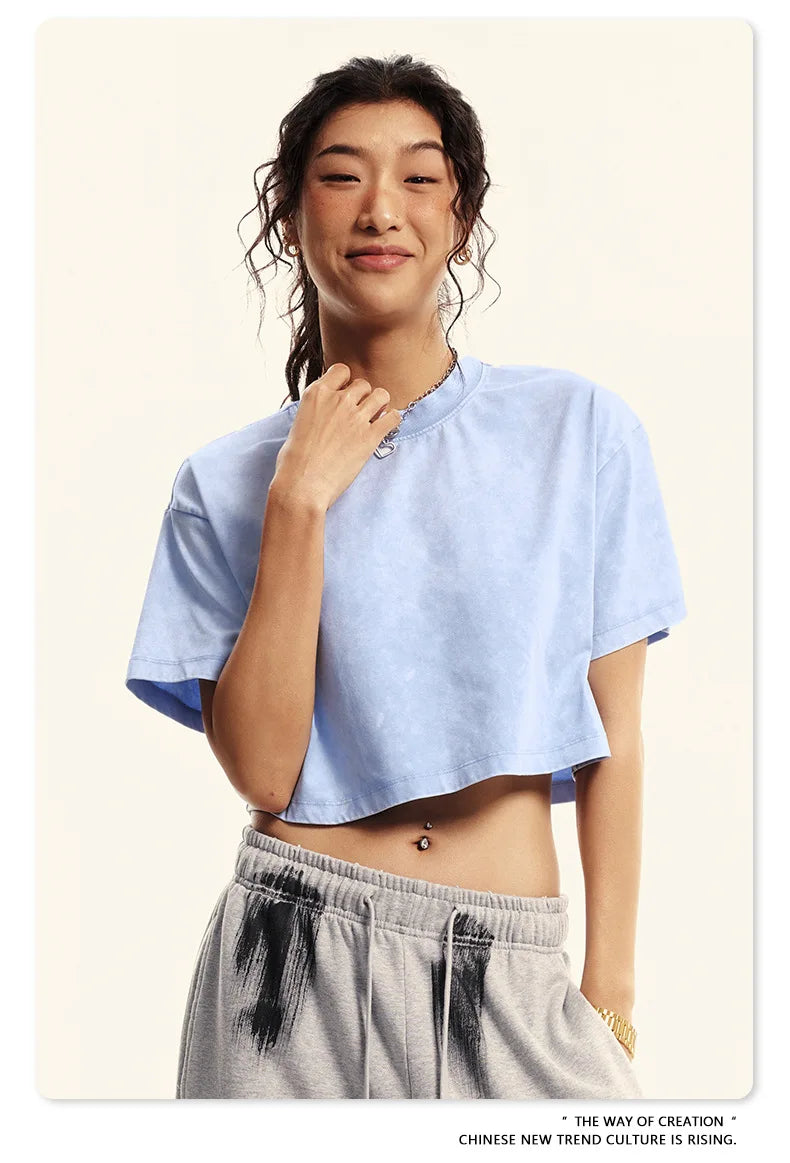 Custom LOGO women's 230G spring summer  open-button top Spice Girl loose short sports cotton polyester short-sleeved t-shirt