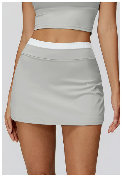 SWELTERING High Waist Pocket Skirt Fake Two Yoga Skirt Solid Color Sports Skirt Running Quick Drying Fitness Tennis Skirt