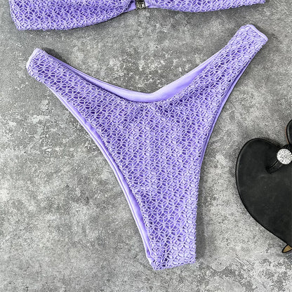 Wrinkled Bandeau High Cut Bikini Women Swimwear Female Swimsuit Two-pieces Bikini set Strapless Bather Bathing Suit Swim V3367