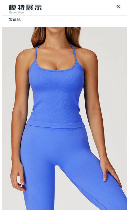 Custom LOGO women's seamless new yoga vest strap cross back sports underwear outdoor running fitness top