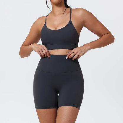 Hearuisavy Sports Shorts Set 2Pcs Women High Waisted Breathable Yoga Pants Gym Running Shock Proof Comfort Pilates Sports Bra