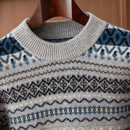 Autumn/Winter New Men's Sweater Jumper 100% Pure Wool Knitt Half High Neck Pullover Business Casual Jacquard Thickened Menswear