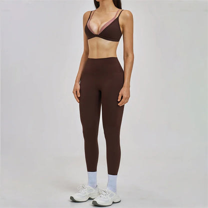 TRY TO BN Women's Color Block Yoga Sets Fake Two-Piece Sports Bra High Waisted Leggings Breathable Fitness Workout Gym Tracksuit