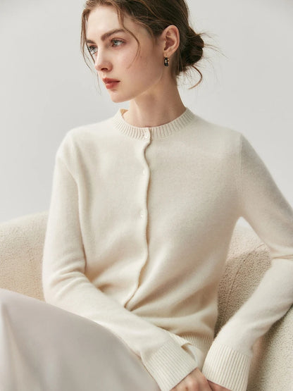 CHICUU Autumn Winter Women Thick O-neck Cardigan Basic Simple 100% Cashmere Sweater Solid Long Sleeve Cardigan Coat Knitwear