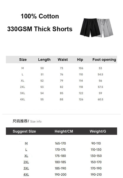 Custom LOGO DIY Brand 330GSM 100% Cotton Heavy Weight Shorts plus Big Size mens shorts summer casual beach blank shorts for men