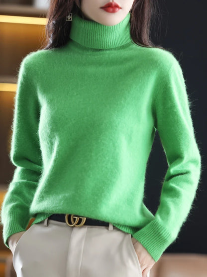 LHZSYY Winter Women Sweater Solid 100%Mink Cashmere Turtleneck Knitted Pullovers Slim Soft Warm Female Long Sleeve 23  Color