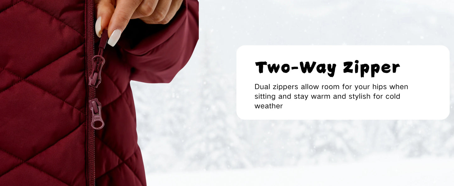 TACVASEN Womens Long Quilted Puffer Hood Jackets Winter Lightweight Warm Insulated Coat Windproof Waterproof Parkas with Pockets