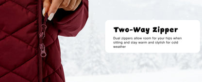 TACVASEN Womens Long Quilted Puffer Hood Jackets Winter Lightweight Warm Insulated Coat Windproof Waterproof Parkas with Pockets